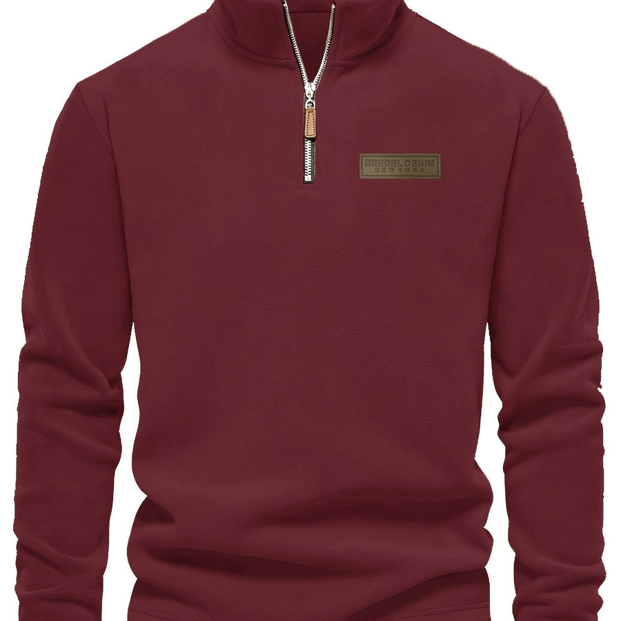 Men's Quarter-Zip Fleece Pullover with Logo Patch