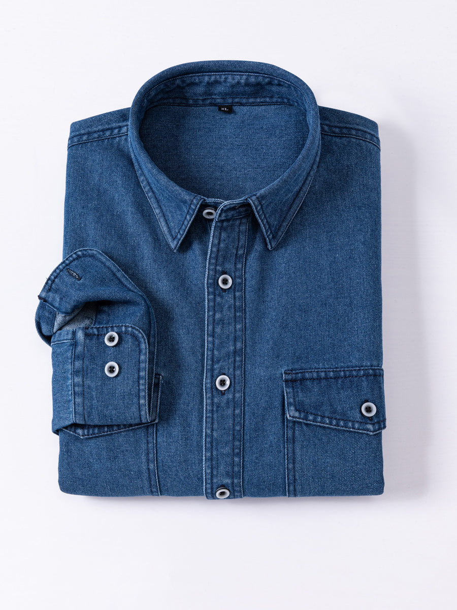Jeansskjorta med lång ärm och bröstfickor i denimlook