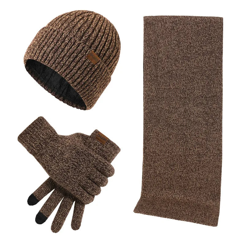 Varmt vinterset med mössa, halsduk och handskar i ribbstickat material för unisex