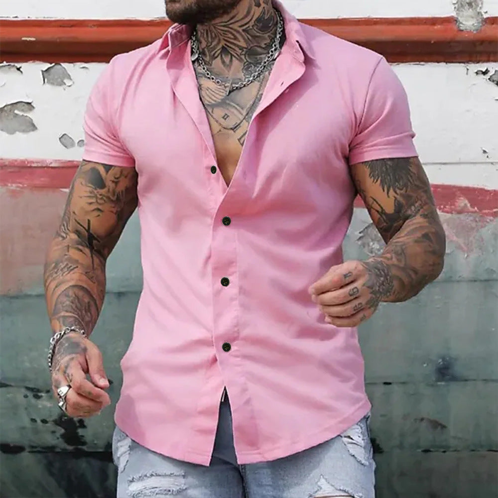 Martin – Slim Solid Color Cardigan Kortärmad Skjorta