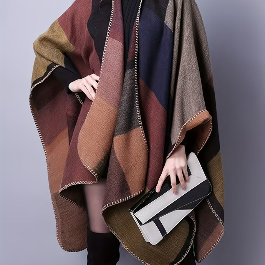 Women���s Geometric Open-Front Poncho Cape