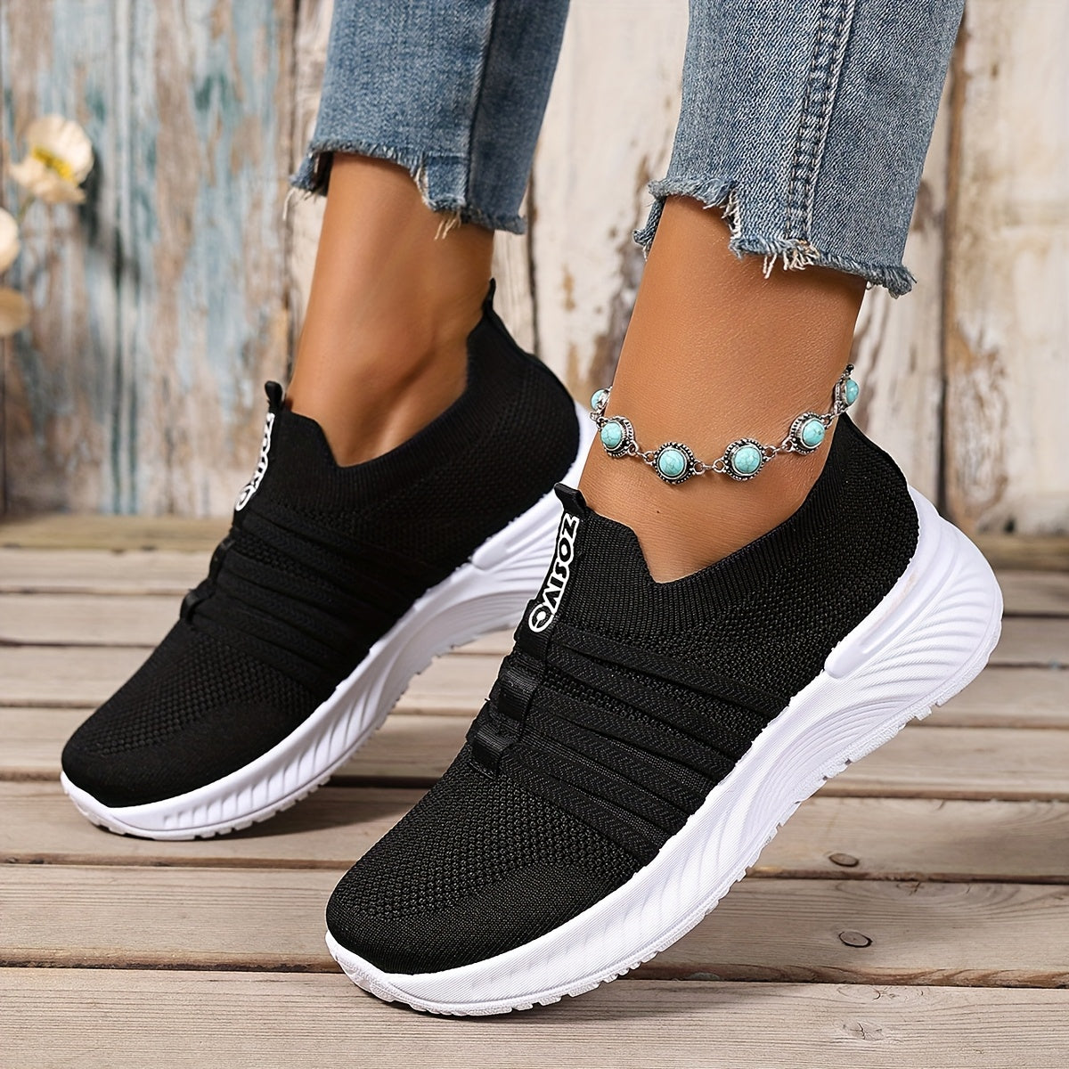 Dam Sneakers Slip-on Sportiga Vardagsskor Låg Modell – Trendig Randig Design