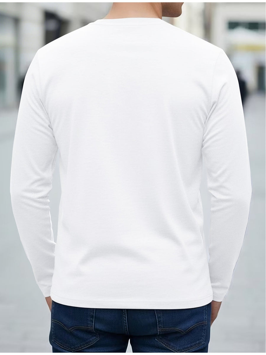 Herr Långärmad T-shirt med Rund Hals och Linjemönster