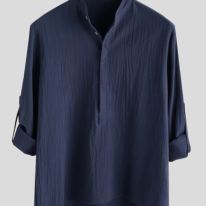 Herr Skjorta Henley Långärmad Avslappnad Modern Stil