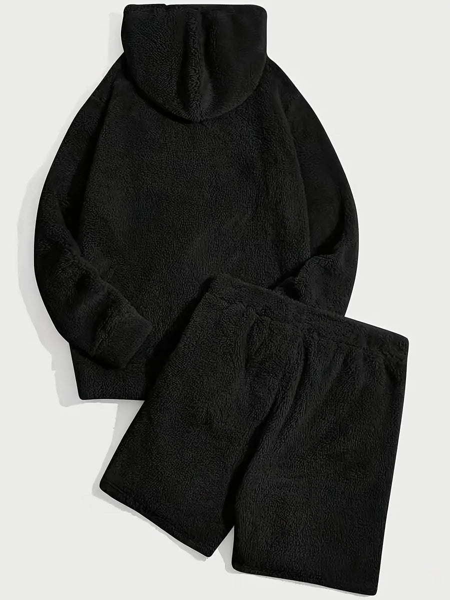 Grått teddyfleeceset med huvtröja och shorts