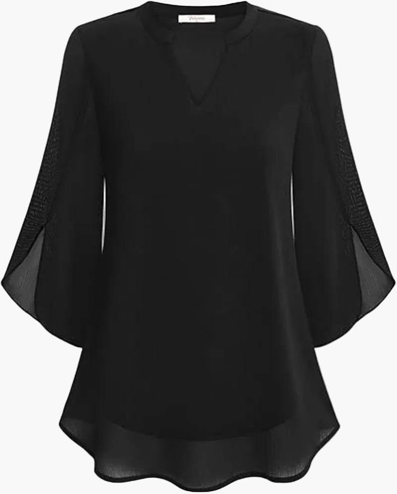 Dam Blus Elegant Vardagsstil med Lätt Vid Ärmskärning – Perfekt för Arbete & Fritid