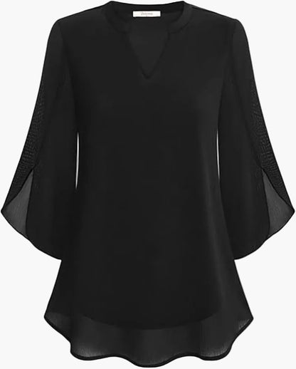Dam Blus Elegant Vardagsstil med Lätt Vid Ärmskärning – Perfekt för Arbete & Fritid
