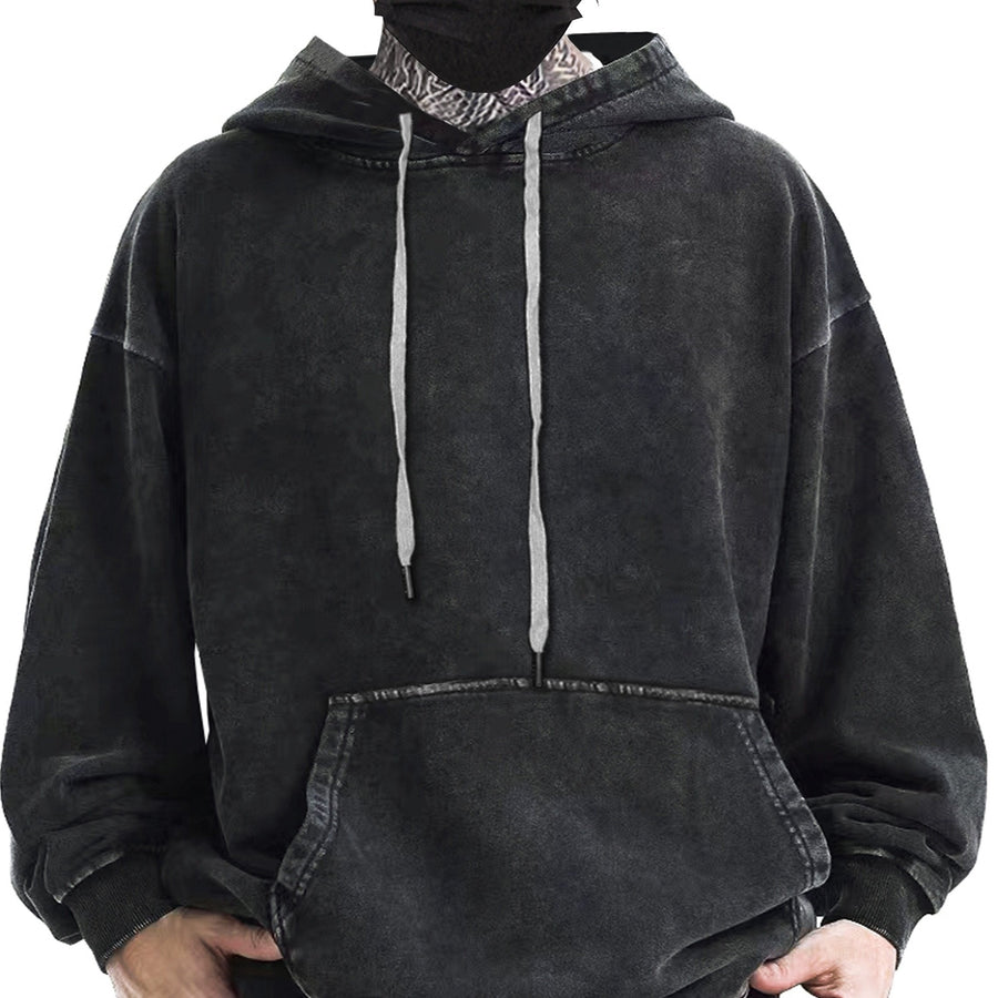 Unisex hoodie i mörk tvättad stil med huva och känguruficka