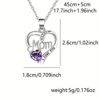 Smyckeset för Dam – Halsband med Hjärtformat 'Mom I Love You'-Hänge och Evighetsros i Presentask – Perfekt Gåva till Mamma
