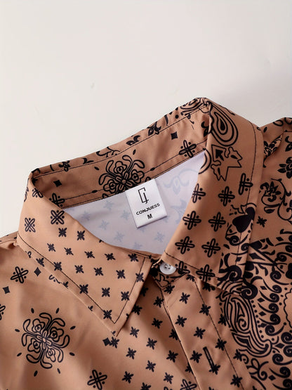 Herr Bandana-Set med Skjorta och Shorts – Avslappnad Sommarstil, Paisleymönster, Perfekt för Semester och Fritid