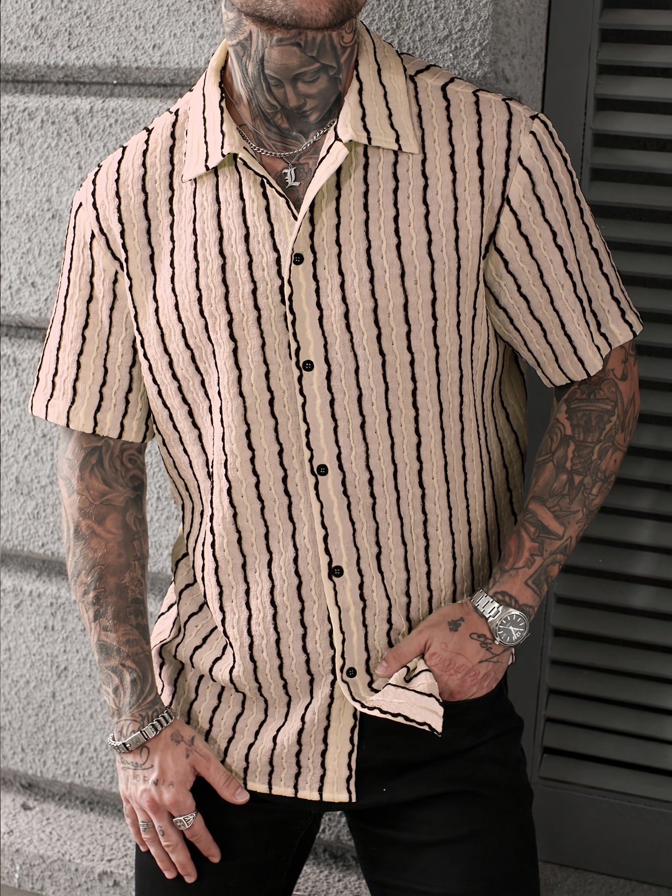 Herr Skjorta Kortärmad Randig Sommar Casual Weekendstil