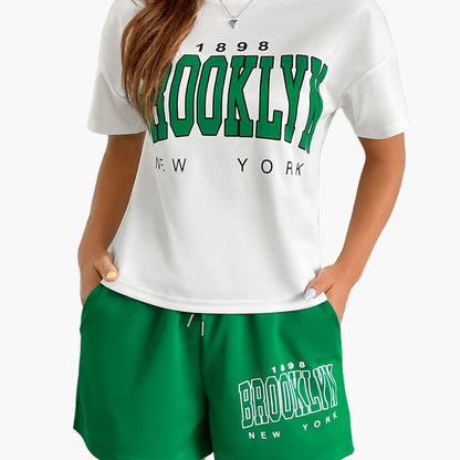 Damset Loungekläder Brooklyn New York T-shirt och Shorts - Avslappnad Stil