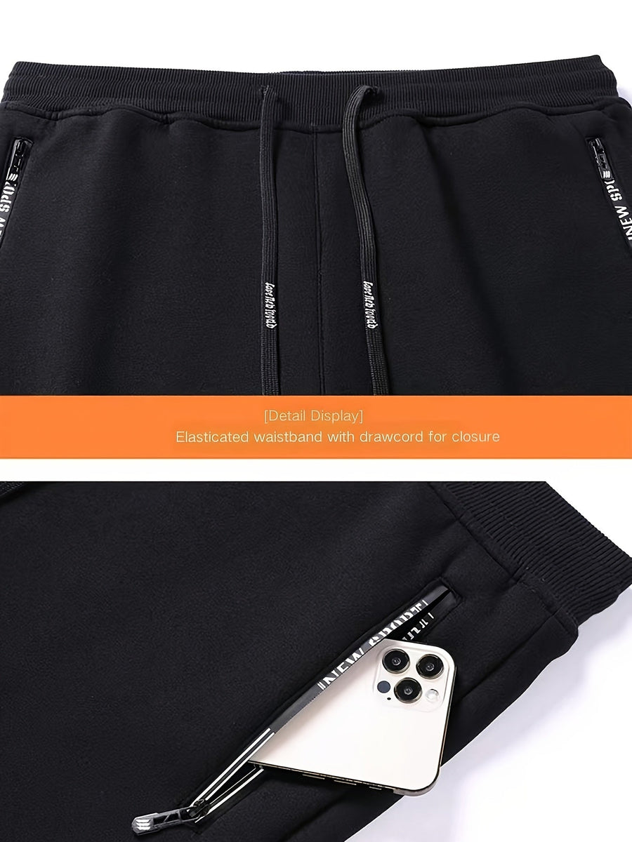 Herr Joggingbyxor Fleecefodrade 3-pack med Dragkedjefickor och Dragsko