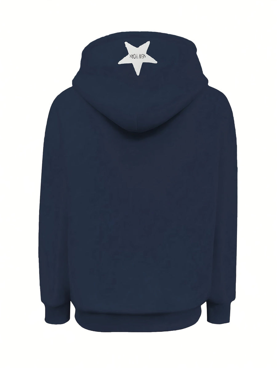 Rosa dragkedjehoodie med stjärna och text