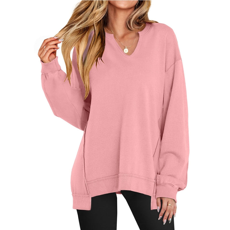 Dam Sweatshirt V-ringad Långärmad Svart