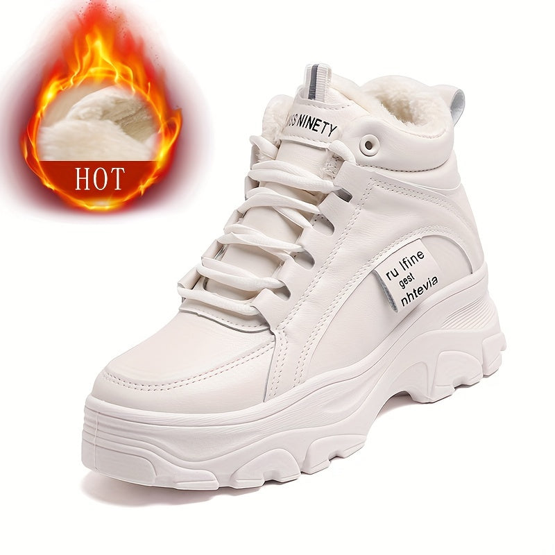 Dam sneakers, tjock sula, höga, fodrade vinterkängor i vitt eller beige