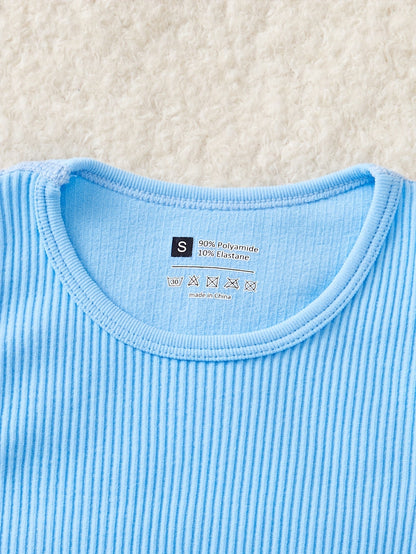 Damlinne Sportig Ribbad Crop Top för Träning och Vardag