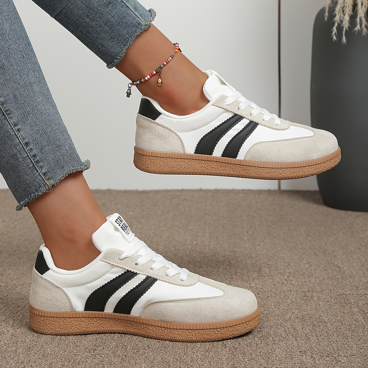 Dam Sneakers Retro Stil Vardagsträningsskor Avslappnad Komfort