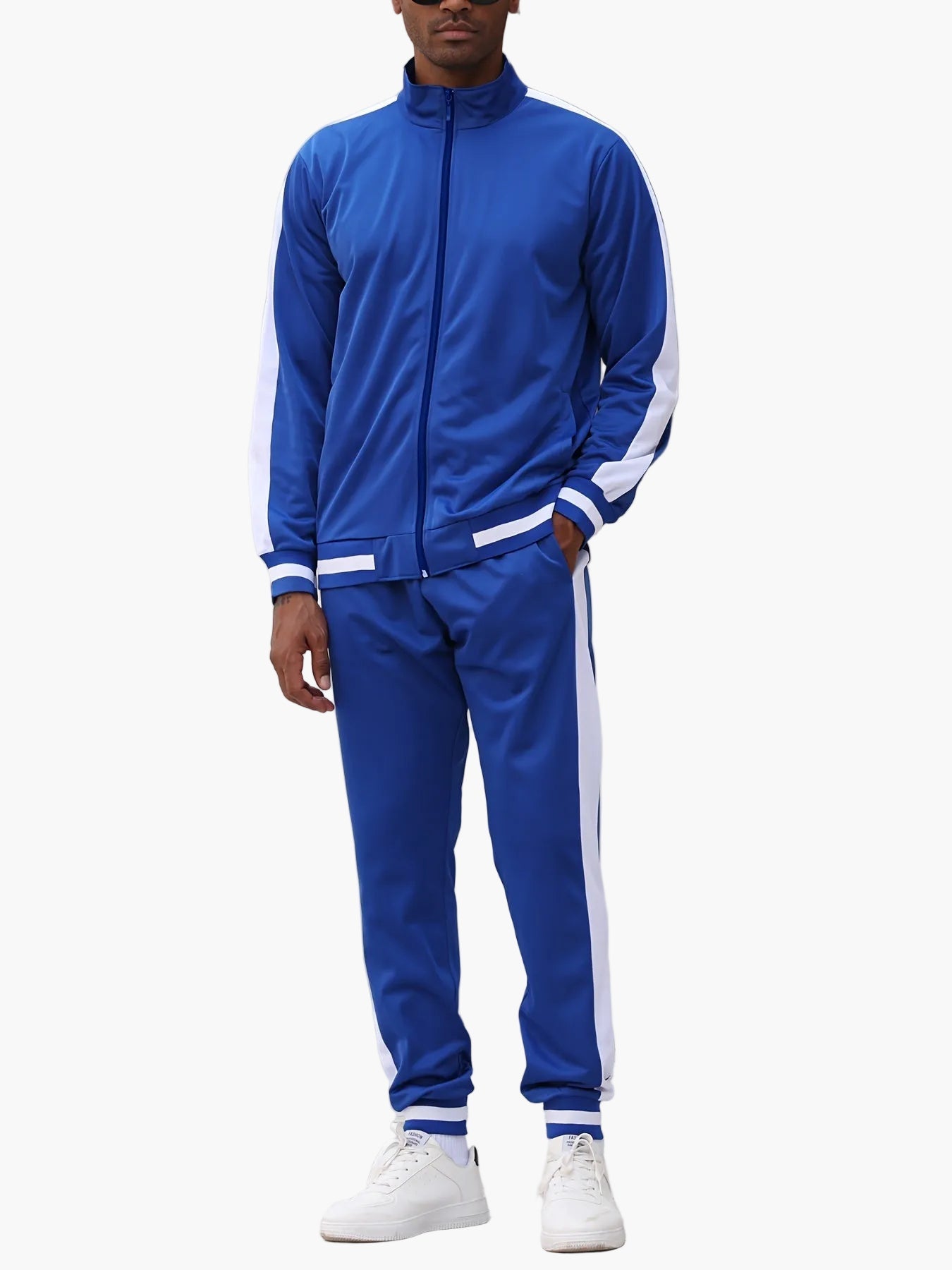 Herr Sportig Träningsdräkt Set – Trendig Tracksuit med Färgblock för Aktiv Livsstil