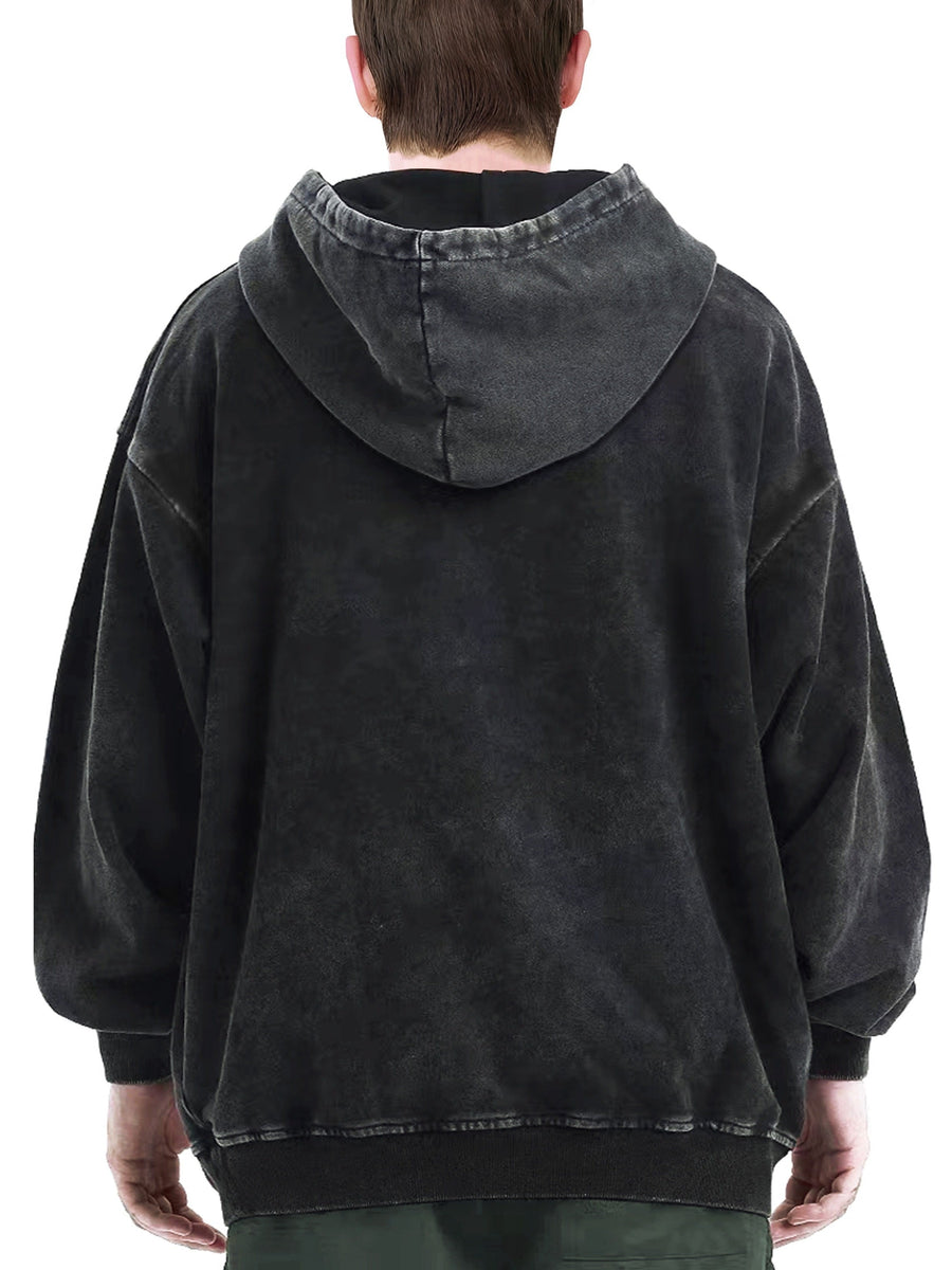 Unisex hoodie i mörk tvättad stil med huva och känguruficka