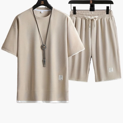 Herrset Lounge – T-shirt och Shorts, Modern Avslappnad Stil