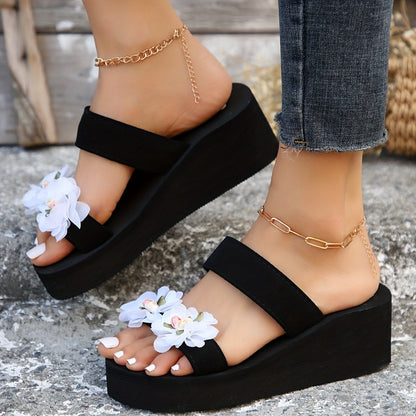 Dam Sandaler med Kilklack och Blomdekoration – Plattform, Sommar, Trendig