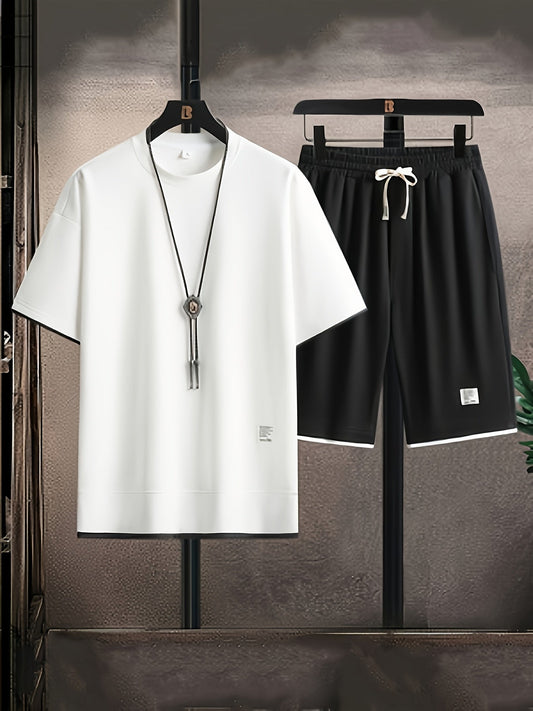 Herrset Lounge – T-shirt och Shorts, Modern Avslappnad Stil