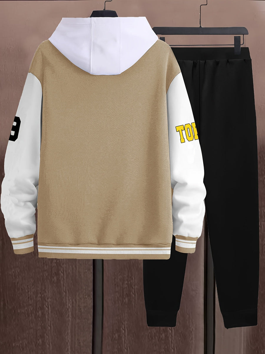 Unisex Baseballjacka & Byxor Set med Tryck Svart Vit