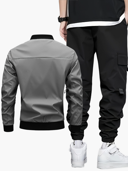 Herr Set med Jacka och Cargobyxor – Trendigt Streetwear för Vår och Höst