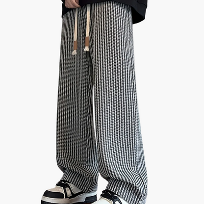 Herr Byxor Rak Benvidd Mönstrade Stickade Streetwear Casual