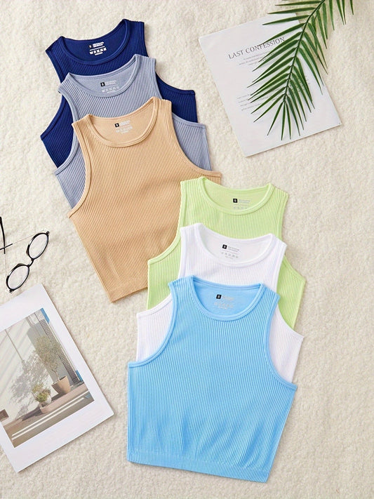 Damlinne Sportig Ribbad Crop Top för Träning och Vardag