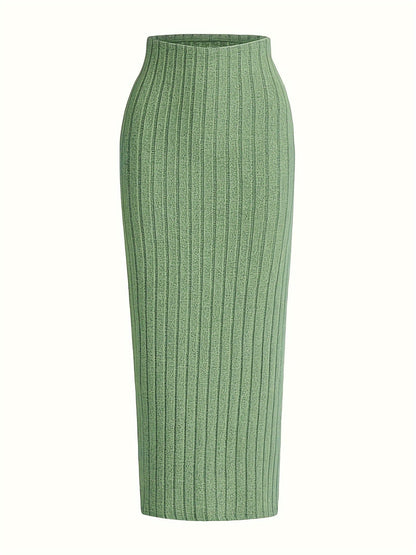 Dam kjol i ribbad stickning med hög midja – elegant och bekväm vardagsstil