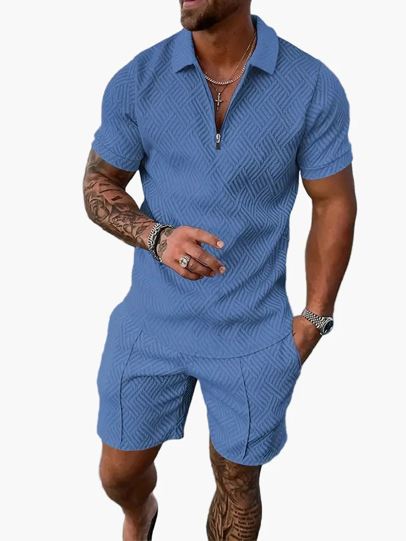 Herrarnas Poloset med Shorts – Trendigt Sommarset för Avslappnad Elegans och Komfort