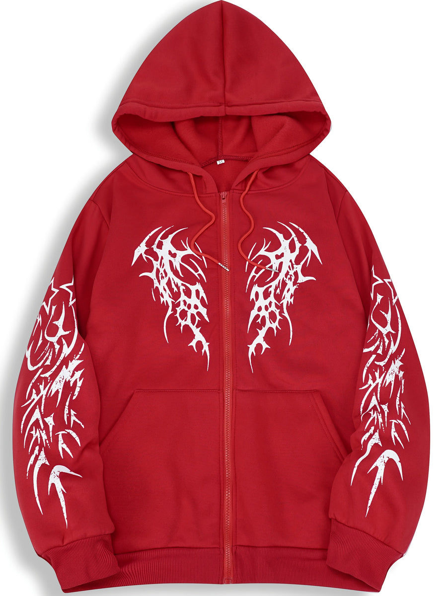 Unisex Hoodie med Dragkedja & Tribalmönster