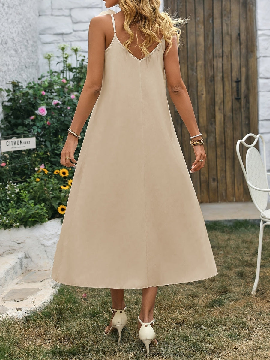 Damklänning Elegant V-ringad Blomdekor Till Vår och Sommar Fest eller Bröllop