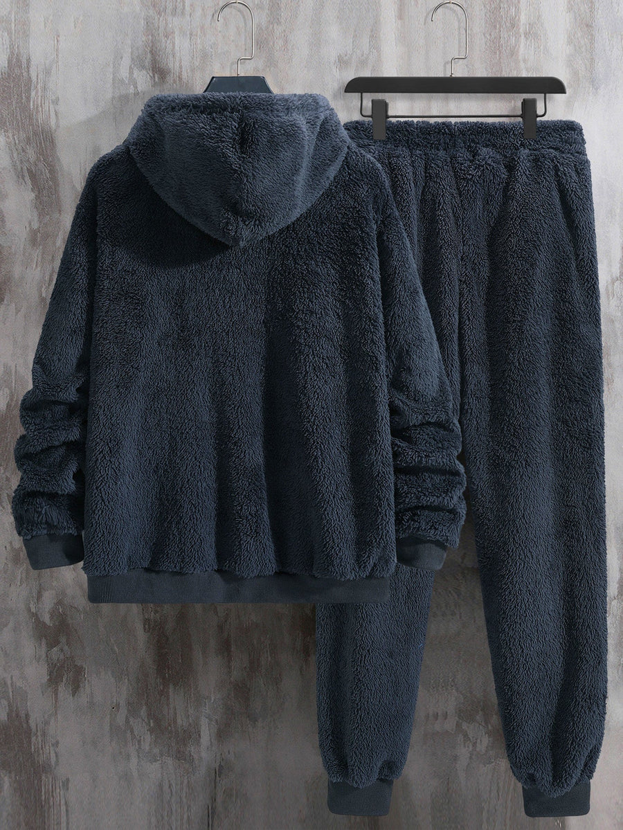 Unisex Mjuk Teddyfleece Hoodie och Byxa Set - Fluffigt Tvådelat Loungeset