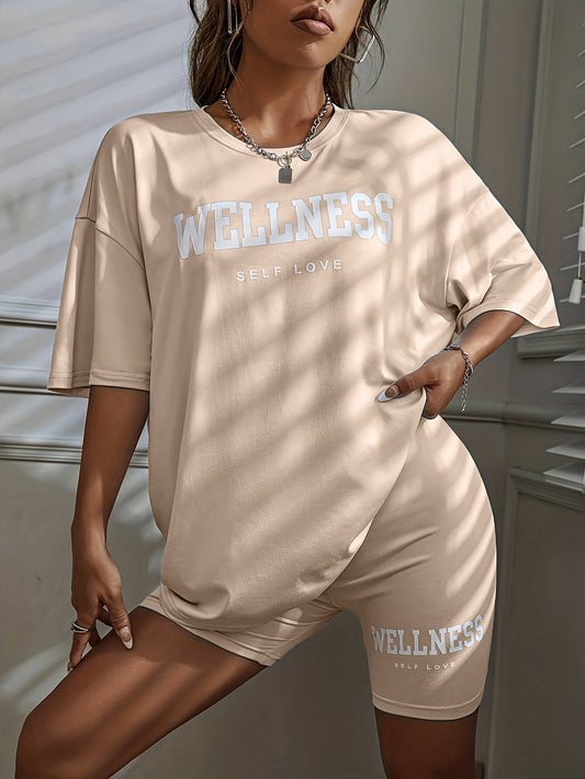 Wellness Self Love Damset – Avslappnad Lounge T-shirt och Shorts, Casual Vardagsträning
