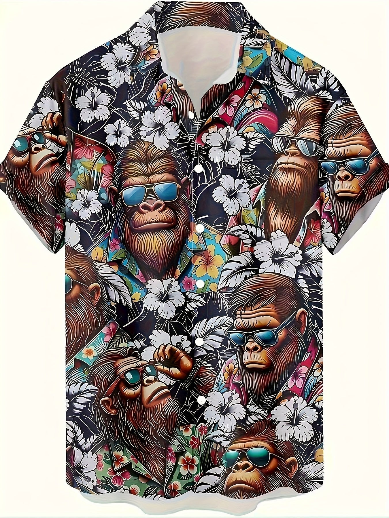 Herr Skjorta Hawaii Stil med Gorillamotiv – Modern Semesterlook, Kortärmad, Fritid