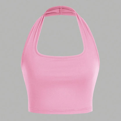 Dam Halterneck Crop Top med Öppen Rygg - Trendig Sommartopp för Vardag och Fest