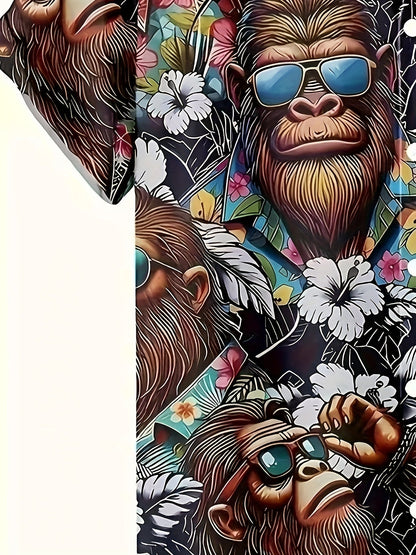 Herr Skjorta Hawaii Stil med Gorillamotiv – Modern Semesterlook, Kortärmad, Fritid