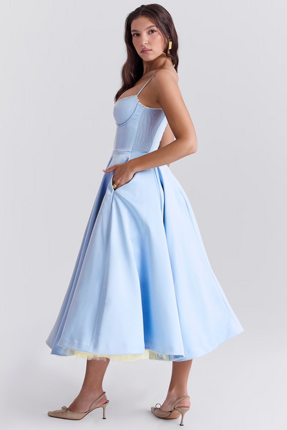 Damklänning Festklänning Elegant Vintage Stil Balklänning med Markerad Midja och Vid Kjol