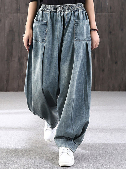 Dam Vida Baggy Jeans med Elastisk Midja