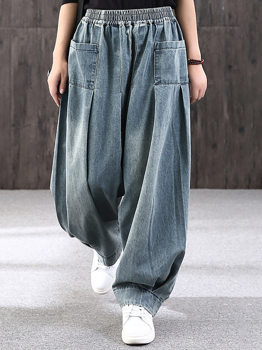 Dam Vida Baggy Jeans med Elastisk Midja