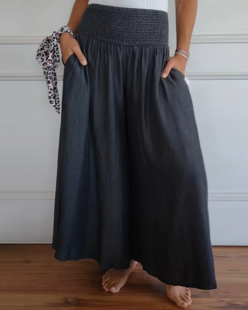 Dam Vida Byxkjol Elegant Bohemisk Stil med Hög Midja och Vida Ben – Perfekt för Vardag och Semester