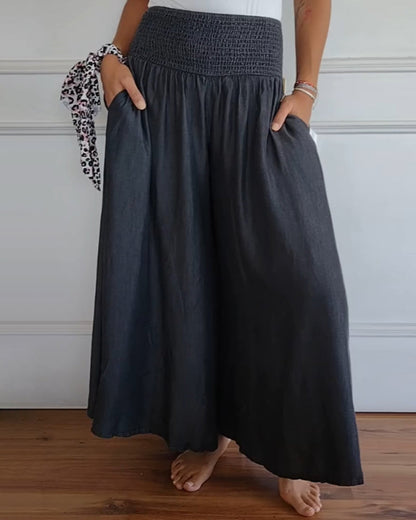 Dam Vida Byxkjol Elegant Bohemisk Stil med Hög Midja och Vida Ben – Perfekt för Vardag och Semester