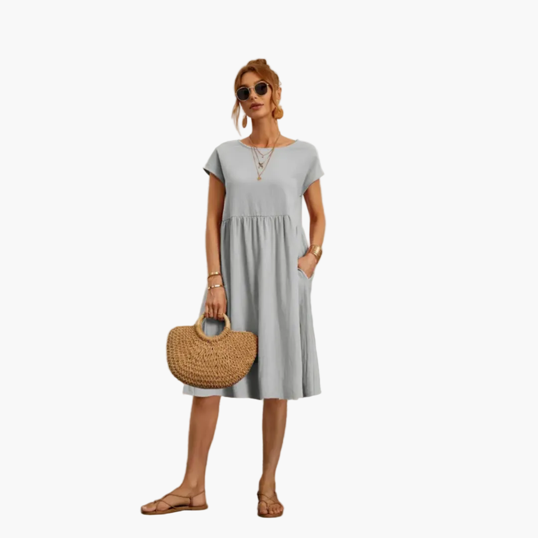 Damklänning med kort ärm – Elegant vardags- och sommarklänning, avslappnad och stilren