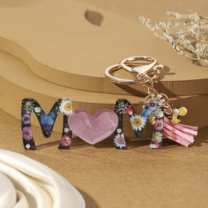 Nyckelring för kvinnor – Blommig MAMMA med hjärta och tofs – Perfekt present till mamma, modeaccessoar