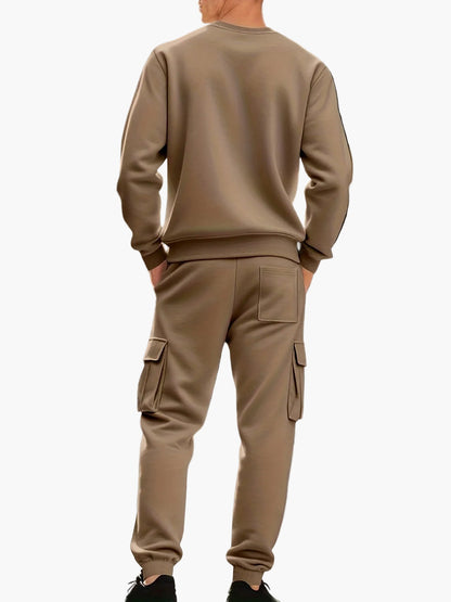 Herr Sportig Joggingdräkt Set med Cargo Byxor och Trendig Sweatshirt Fritidskläder
