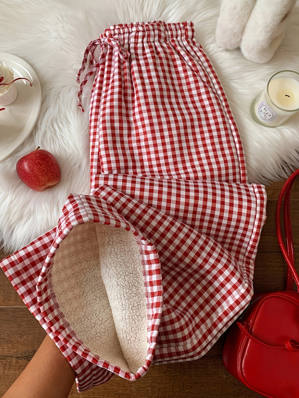 Rutiga pyjamasbyxor med mjukt foder – Röda och vita