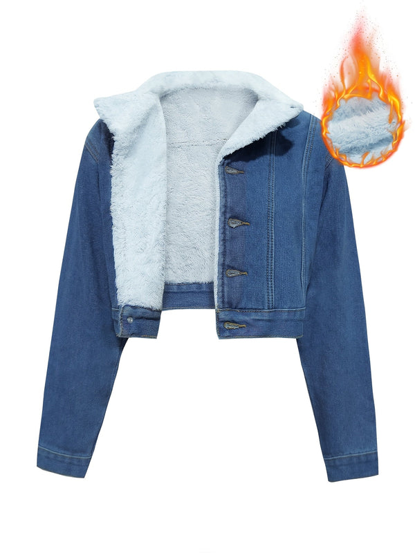 Blå jeansjacka med teddyfoder, kort modell för dam